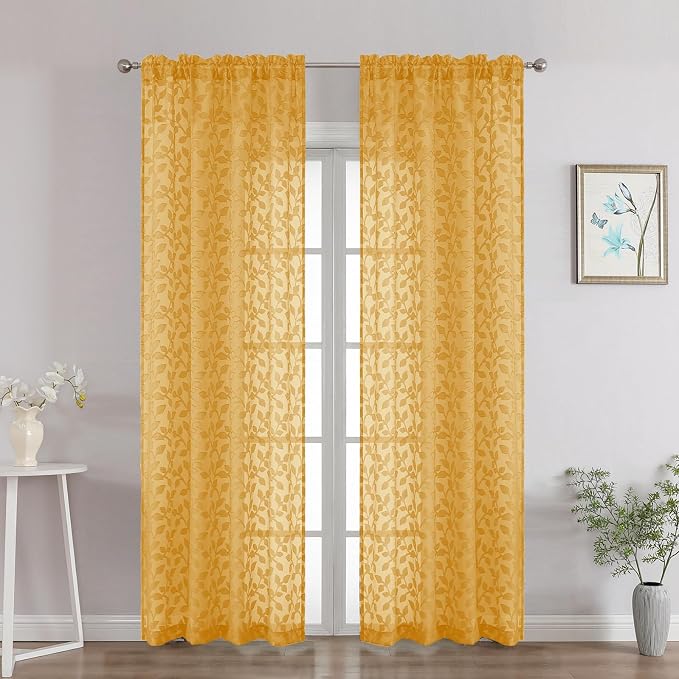 Chyhomenyc Gold Sheer Curtains 84 Inch Length 2 Panels Set, Light Filtering by Chyhomenyc