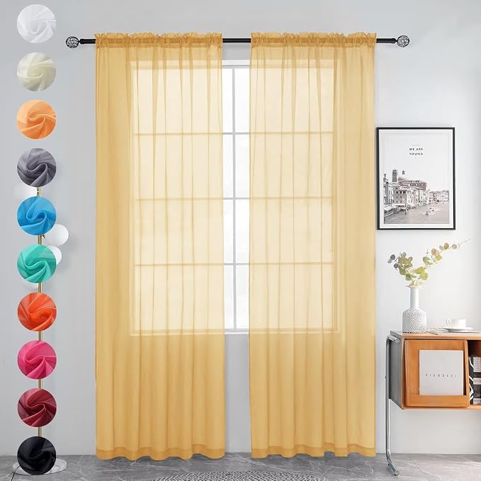 youleyar Solid Sheer Rod Pocket Curtain Voile Draperies 2 Panels White Beige by Youleyar