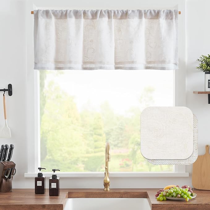 jinchan Linen Valance for Window Embroidered Farmhouse Light Filtering Voile - Image 2