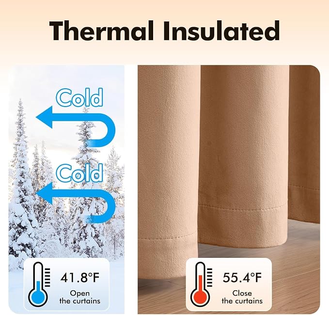 MIULEE Velvet Curtains Blush Beige Elegant Grommet Thermal Insulated Soundproof - Image 5