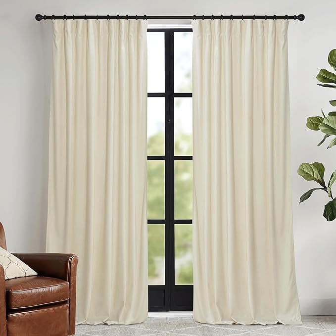 RYB HOME Beige Velvet Curtains 102 inches by RYBHOME