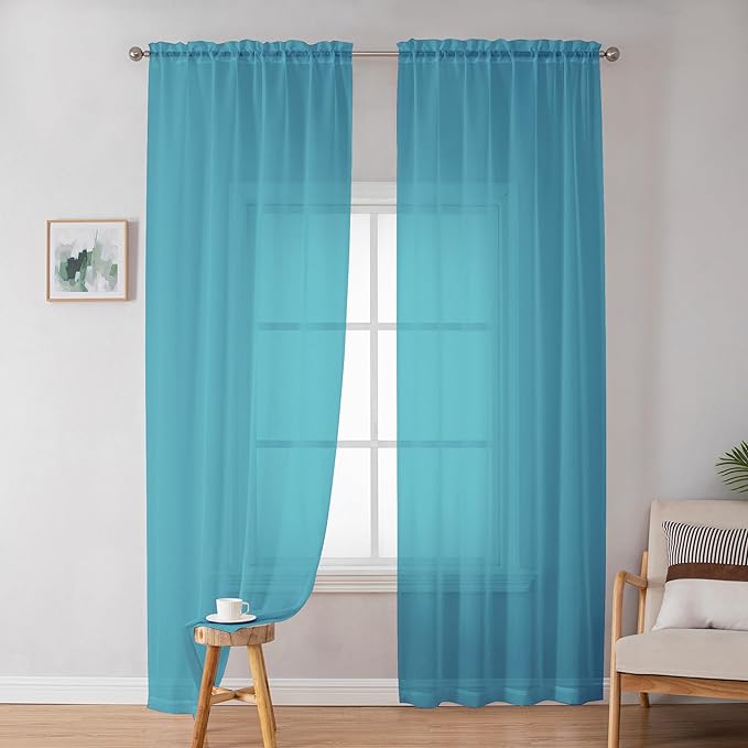 Simplebrand Turquoise Sheer Curtains 72 Inches Long 2 Panels by Simplebrand