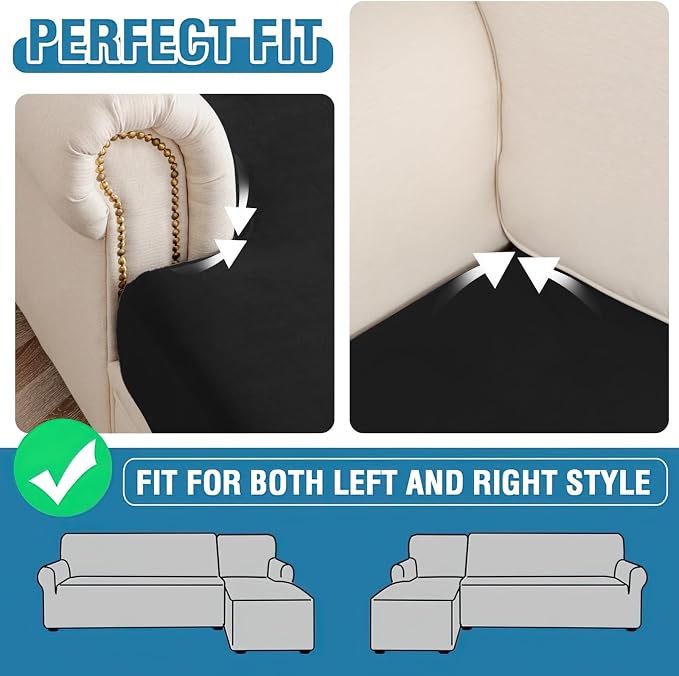 Couch Cover 6-Piece Elastic Velvet Couch Cushion Covers & Chaise Slipcovers - Image 6