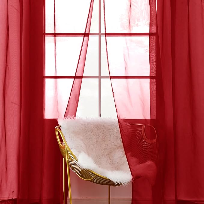 SpaceDresser Christmas Red Sheer Curtains 4 Panels Rod Pocket Semi-Sheer - Image 4