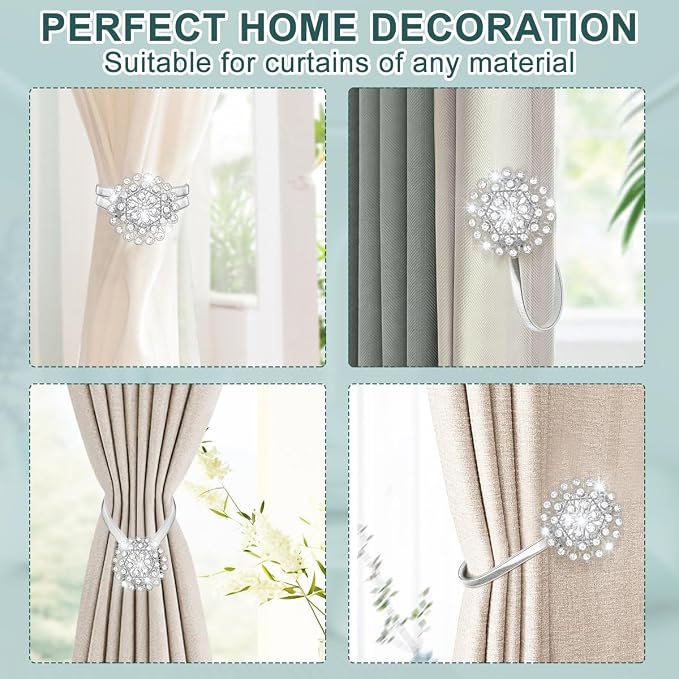 AULEEP Magnetic Curtain Tiebacks, 4 Pack Magnetic Crystal Decorative Drapes - Image 6