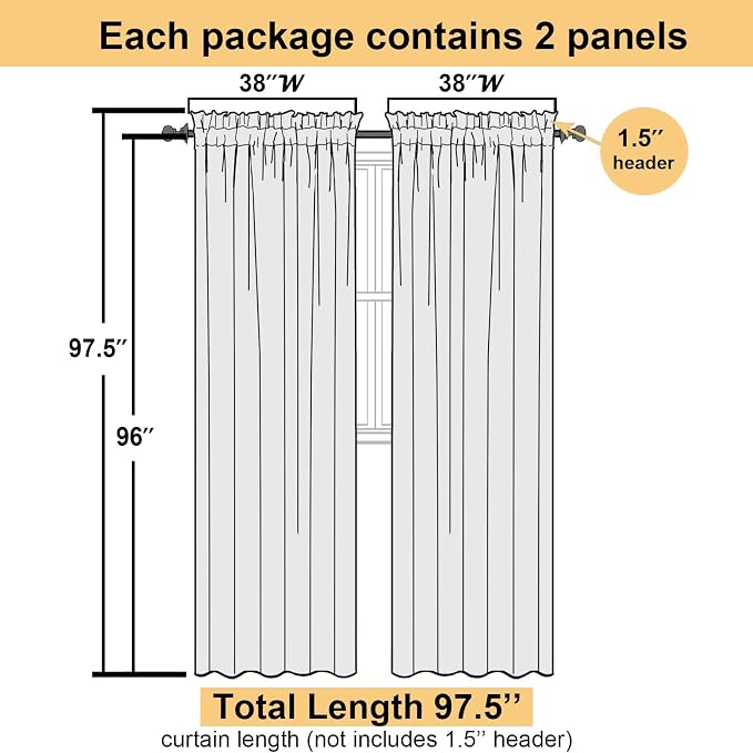 Lecloud Leia Jacquard Textured Navy Blue Sheer Curtains 96 Inches Long 2 Panels - Image 5