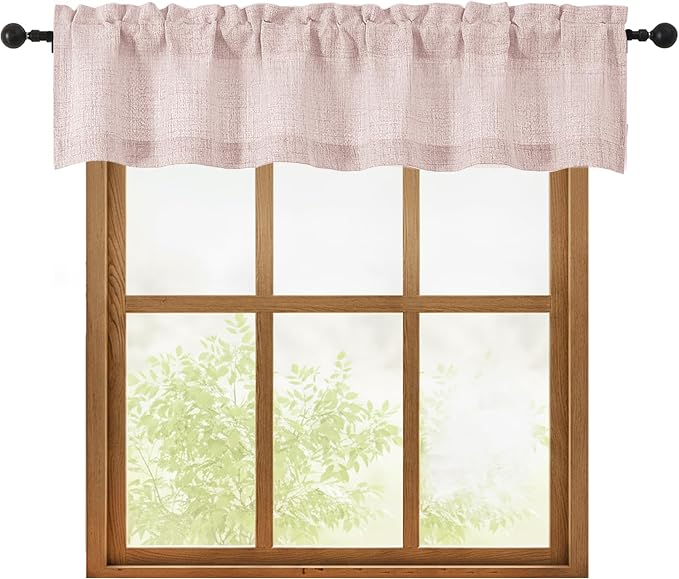 OWENIE Blush Pink Valances for Windows 1 Pcs, Light Filtering Textured by OWENIE