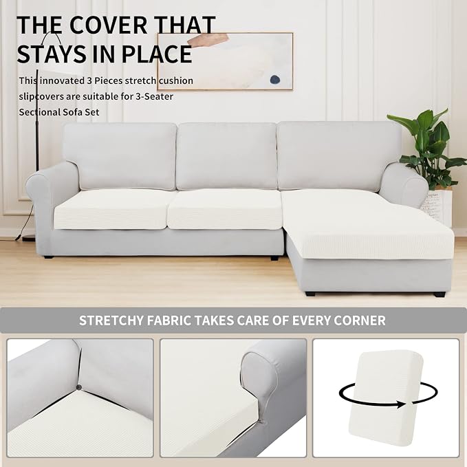 Easy-Going Stretch 3 Pieces Couch Cushion Covers - Image 5