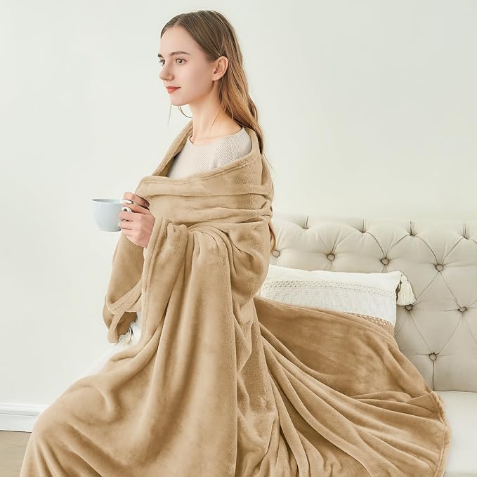 BEDELITE Fleece Blanket Twin Size Light Camel Throw Blankets - Image 4
