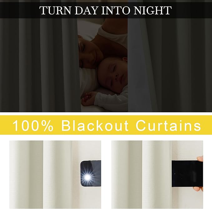NICETOWN Faux Linen 100% Blackout Living Room Curtains 96 inches Long, W52 x L96 - Image 6