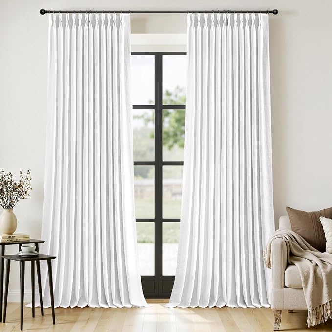 MIULEE Pinch Pleated White Thick Linen Curtains 102 Inches Long 2 Panels by MIULEE