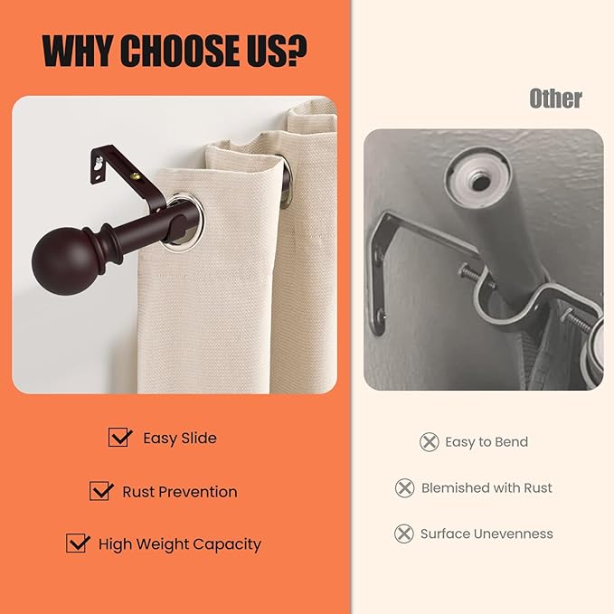 Curtain Rods for Windows 30 to 75 Inch, 5/8 Inch Heavy Duty Decorative Curtain - Image 5