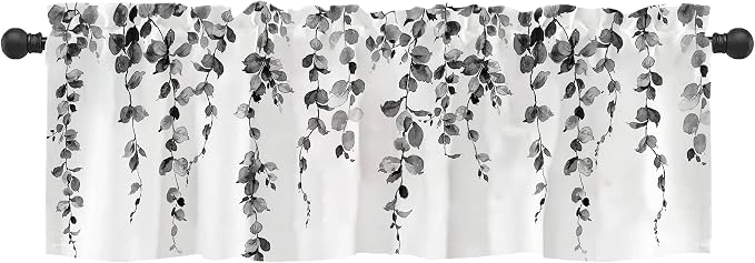 Watercolor Grey Leaves Window Valance by debraleye