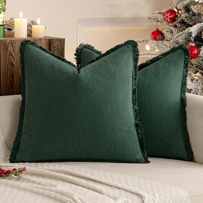 MIULEE Decorative Throw Pillow Covers Neutral Linen Fringe Throw Pillows Euro - Image 8