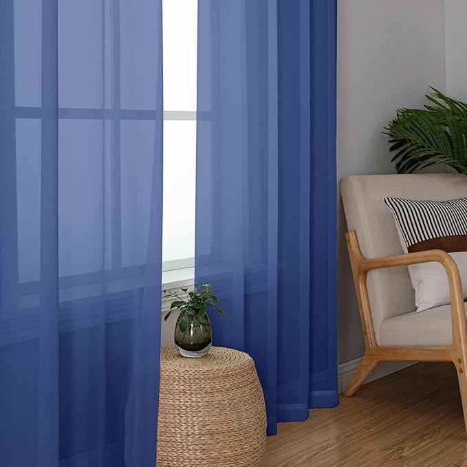 Chyhomenyc Royal Blue Sheer Curtains, 84 Inch Long 2 Panel Set, Rod Pocket - Image 6