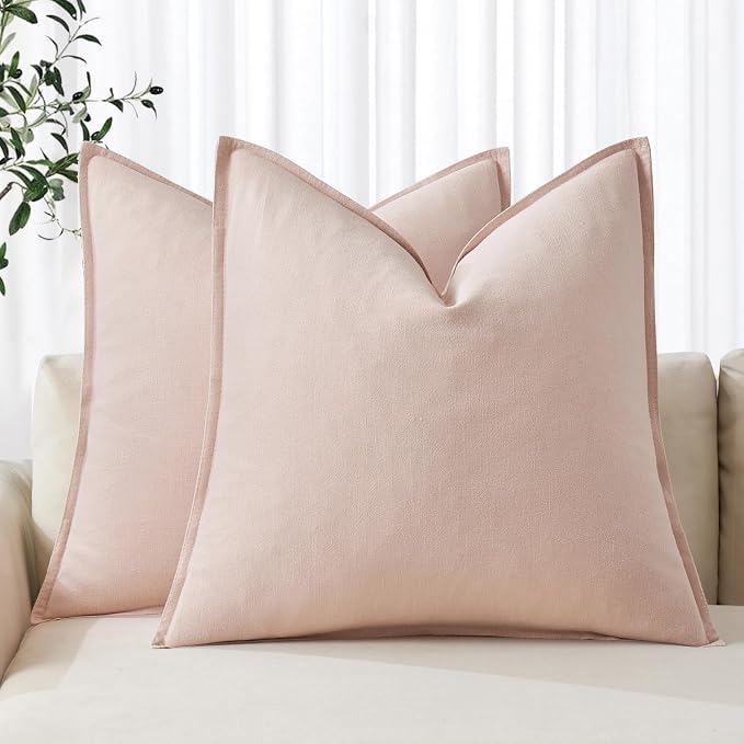 MIULEE Decorative Linen Pillow Covers 18x18 Inch Light Pink | Boho Farmhouse​ by MIULEE