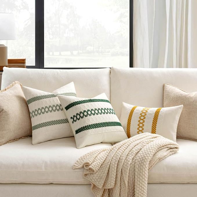 MIULEE Set of 2 Sage Green Boho Decorative Pillow Covers 18x18 Inch Farmhouse - Image 2