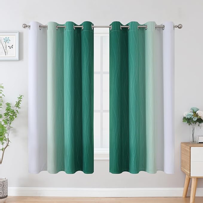 Estelar Textiler Green and Greyish White Blackout Curtains - Image 2