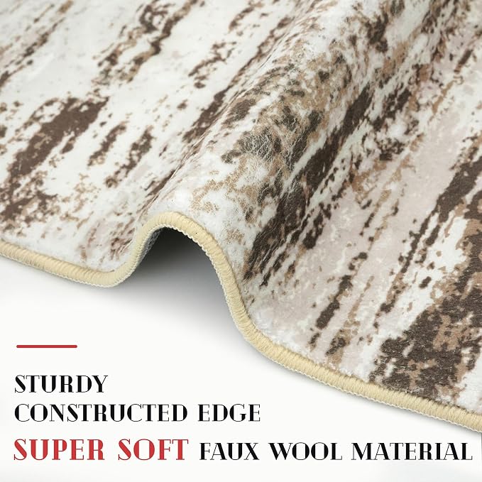Lansny Modern Abstract Runner Rug, 2x6 Feet, Faux Wool, Machine Washable - Image 5