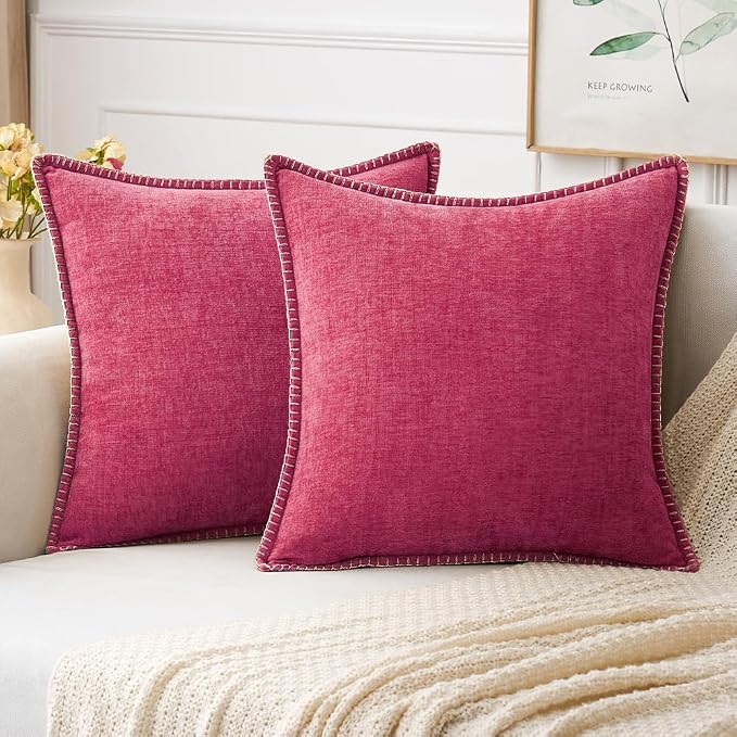 MIULEE Pack of 2 Couch Throw Pillow Covers 18x18 Inch Hot Pink Farmhouse by MIULEE