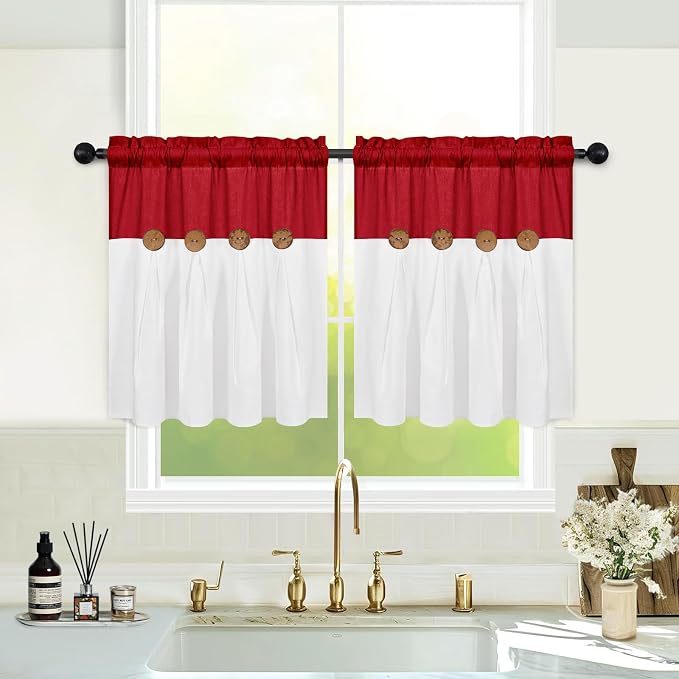 FRAMICS Farmhouse Kitchen Curtains 24 Inch Length, Rustic Cotton Linen Tier - Image 2