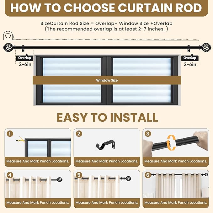 Luvenia Black Decorative Curtain Rod, Adjustable Curtain Rods - Image 5