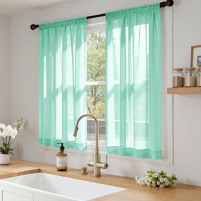 MIULEE Aqua Sheer Curtains 63 Inches Long, 4 Panels Set, Light Filtering Rod - Image 2