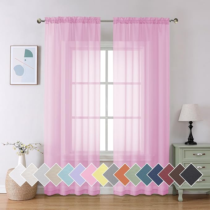 Aiyufeng Light Pink Sheer Curtains 90 Inches Long 2 Panels Set, Semi by Aiyufeng