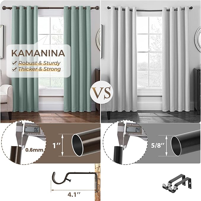 KAMANINA 1 Inch Curtain Rod Telescoping Single Drapery Rod 36 to 72 Inches - Image 6