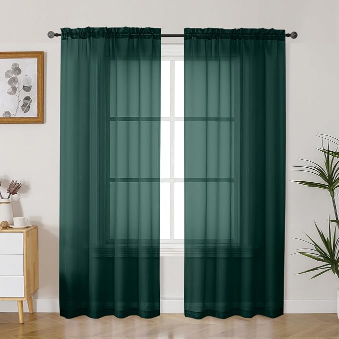 Gwine Hunter Green Sheer Curtains 72 Inches Long 2 Panels Set by Gwine