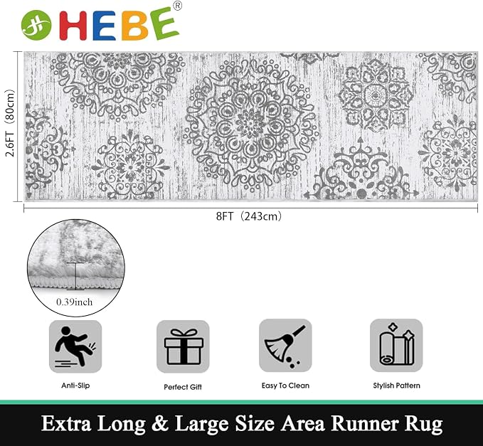 HEBE Hallway Runner Rug 2'8''x8' Washable Vintage Distressed Area Rugs Non Slip - Image 2
