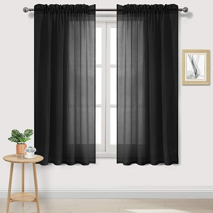 DWCN Black Sheer Curtains Semi Transparent Voile Rod Pocket Curtains by DWCN