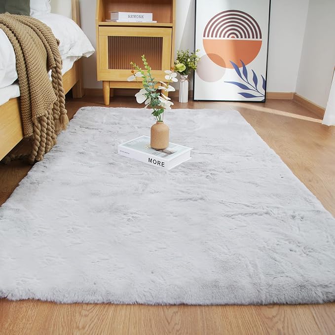 Ghouse Ultra Soft Faux Rabbit Fur Rug, Machine Washable Area Rugs - Image 2