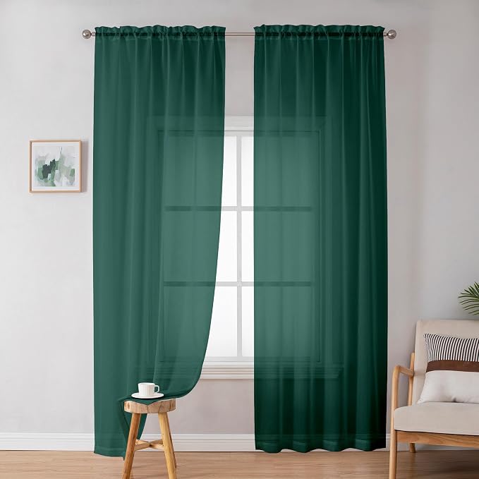 OWENIE Green Sheer Curtains 84 Inches Long - Image 2