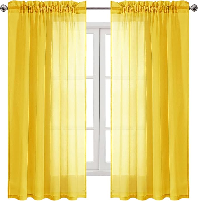 DWCN Yellow Sheer Curtains Semi Transparent Voile Rod Pocket Curtains - Image 9