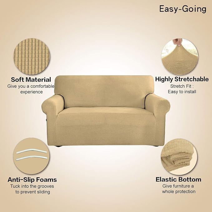 Easy-Going Stretch 4 Seater Oversized Sofa Couch Cover Beige | 1-Piece Extra - Image 4