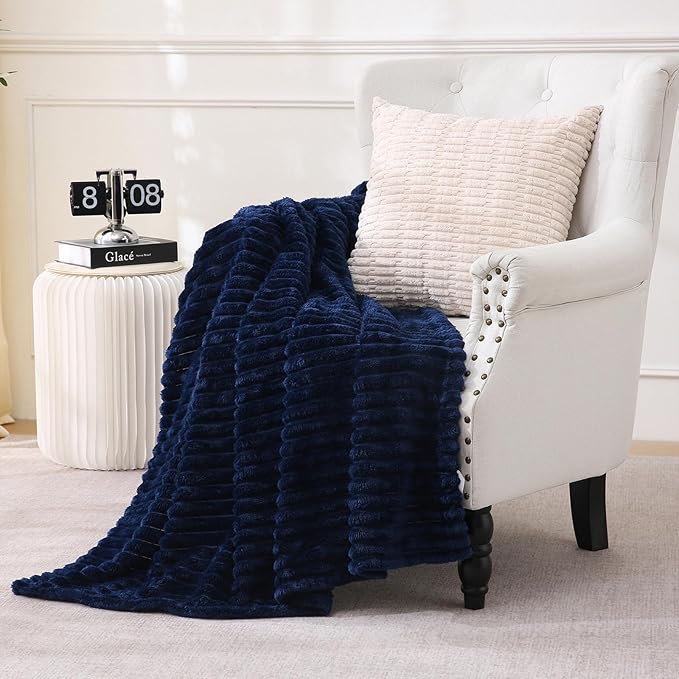 Navy Blue Fleece Throw Blanket 60”×80” - Image 3