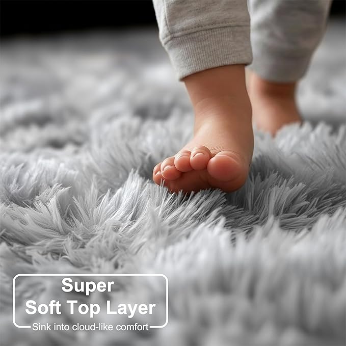 Amdrebio Tie-Dyed Light Grey Round Area Rugs - Image 2