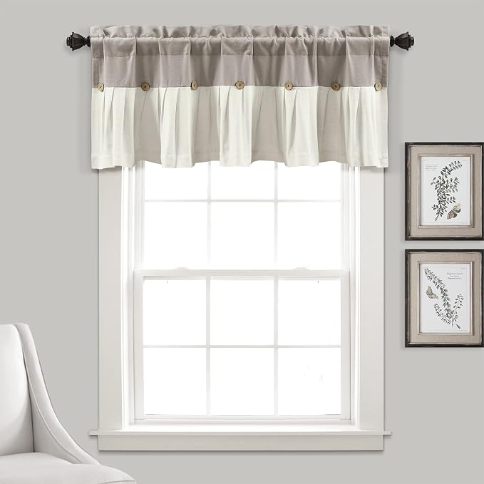 Lush Decor Linen Button Farmhouse Valance Curtians 52"W x 18"L Navy & White - Image 6