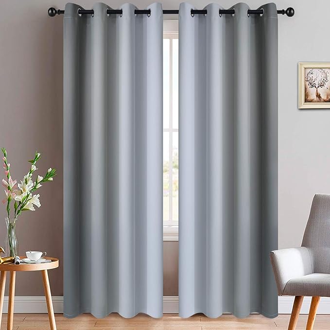 Yakamok 84 Inch Length Gray and Greyish White Gradient Color Ombre Curtains by Yakamok