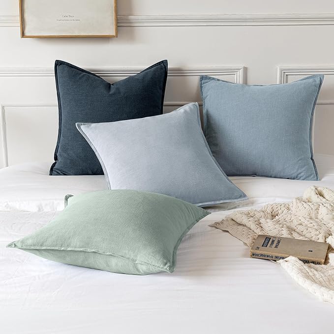 MIULEE Decorative Linen Pillow Covers 18x18 Inch Aqua Green ​Boho Farmhouse​ - Image 5