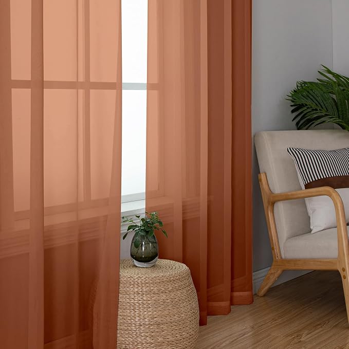 Simplebrand Orange Short Sheer Curtains 45 Inch Length - Image 5