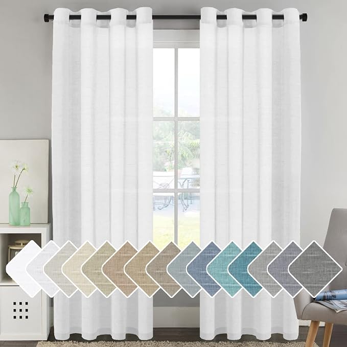H.VERSAILTEX White Natural Linen Curtain Panels Energy Efficient Semi by HVERSAILTEX