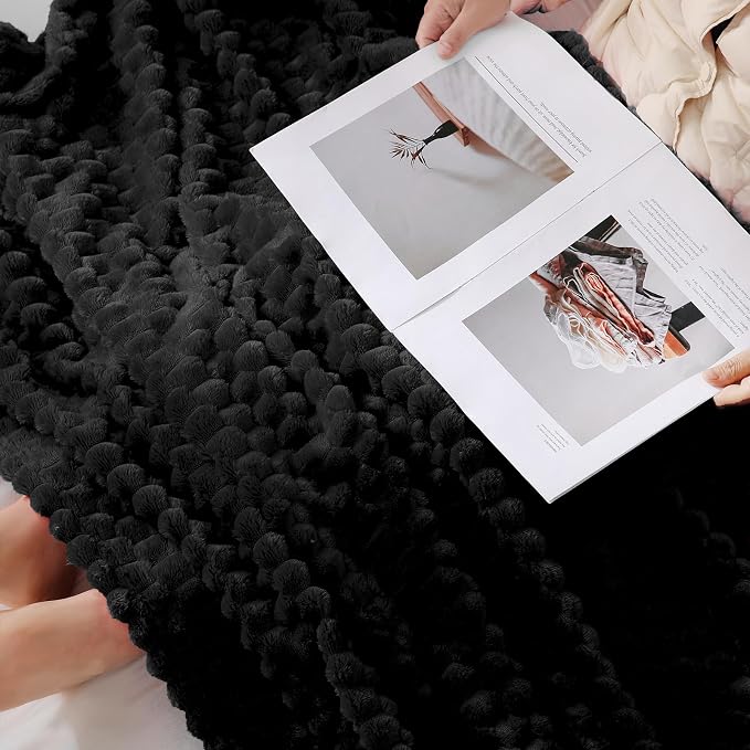 Puncuntex Black Throw Blanket 50"×60" inches Fuzzy 3D Jacquard Decorative - Image 6