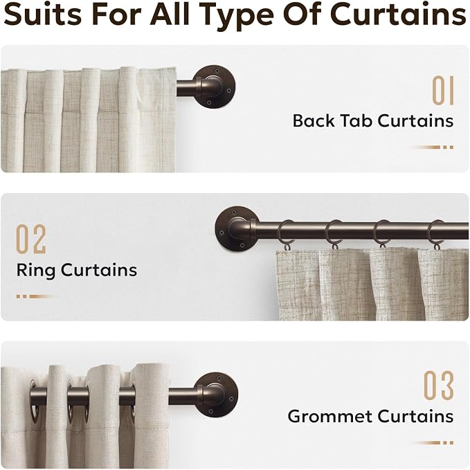 Zeerobee Curtain Rods for Windows 32 to 72, 1 Inch Industrial Wrap Around - Image 8