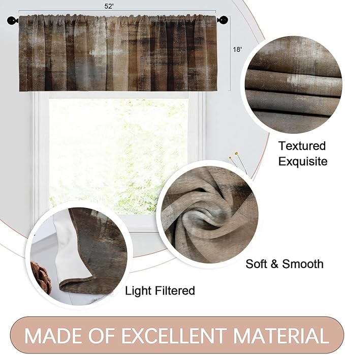 Emvency 4 Pack Valances Window Treatments, Abstract Dark Brown Art Painting - Image 2