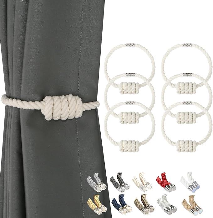 BEL AVENIR Magnetic Cotton Curtain Tiebacks, Decorative Drapery Holdbacks by BELAVENIR