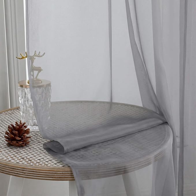 Charcoal Grey Sheer Curtains 63 Inches Long 2 Panels Set, Light Filtering Sheer - Image 4