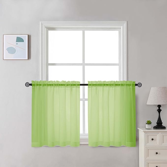 Chyhomenyc Lime Sheer Curtains 30 inch Length 2 Panels, Light Filtering Voile by Chyhomenyc