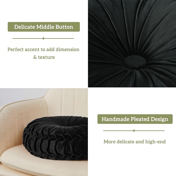 HIG Set of 2 Decorative Round Pleated Throw Pillows, Classy Accent Pumpkin - Image 3